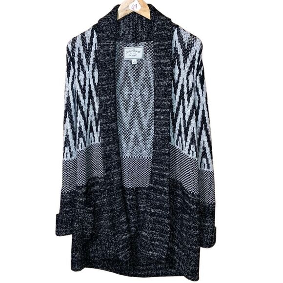 Lucky Brand Stargazer open cardigan wool blend Aztec-inspired diamond print in b - Picture 2 of 7